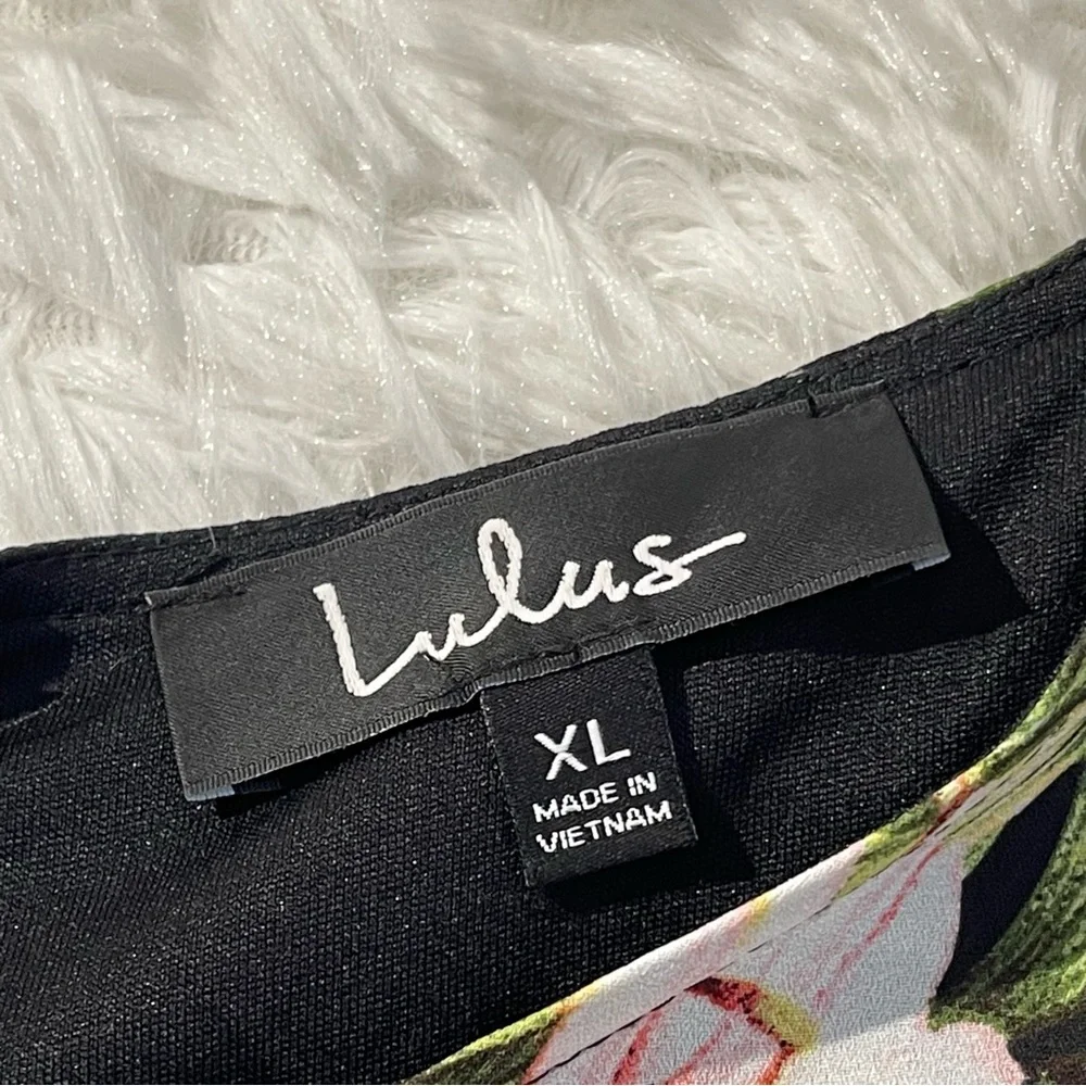 Lulus Dress Womens XL Black Polka Dot Floral Tropical Print Short Sleeve - Picture 3 of 7